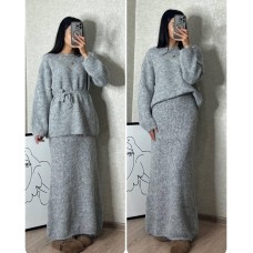 Ангоровый костюмчик (кофта+юбка) серый