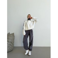 Костюм (бомбер двухцветный с воротником стойкой+джоггеры с карманами) белый+графит