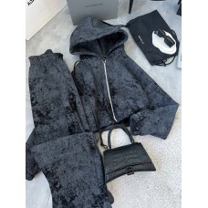 Теплый костюм (кофта на молнии с кулиской по низу+прямые брюки) черный мрамор