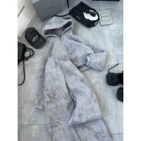 Теплый костюм (кофта на молнии с кулиской по низу+прямые брюки) светло-серый мрамор
