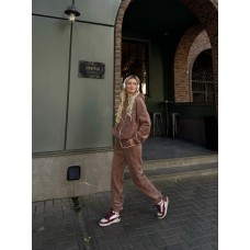 Флисовый женский спортивный костюм (кофта с капюшоном+брюки с карманами+манжетами по низу) мокко