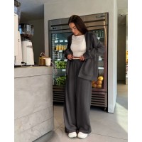 Теплый женский костюм (кофта на молнии с капюшоном+брюки с кулиской по низу) графит