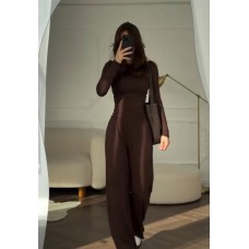 Трикотажный костюм из джерси (лонгслив+свободные брюки) шоколад