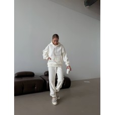 Спортивный базовый костюм (кофта с капюшоном+брюки) флис молочный