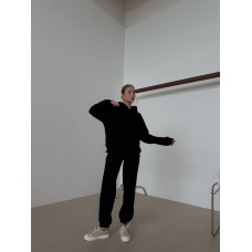 Спортивный базовый костюм (кофта с капюшоном+брюки) флис черный