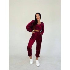 Костюм тройка удобный худи+джоггеры+топ бордо
