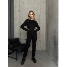 Трикотажный костюм (кофта на молнии с капюшоном+зауженные брюки низ на манжете) двухнитка черный