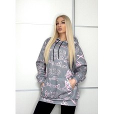 Теплый батник с капюшоном+карманом кенгуру трехнитка на флисе серый