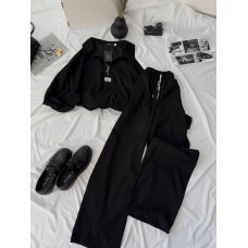 Удобный прогулочный костюм: Кофта на змейке+брюки со шнурком и карманами черный