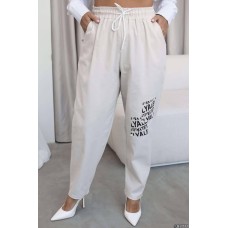 Джинсы baggy с накатом +талия на резинке бежевый