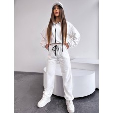 Спортивный костюм: Кофта с капюшоном на змейке+штаны с карманами молочный