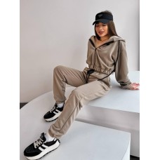 Спортивный костюм: Кофта с капюшоном на змейке+штаны с карманами мокко