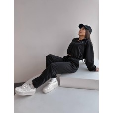 Спортивный костюм: Кофта с капюшоном на змейке+штаны с карманами черный