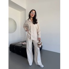 Костюм из коттона (рубашка с длинным рукавом+свободные брюки) бежевый