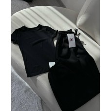 Костюм: футболка + джоггеры свободного кроя (двухнить) черный