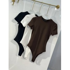 Эластичный Боди с коротким воротником+воротником-стойкой шоколад