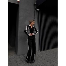 Костюм Широкие брюки с лампасом+укороченная кофта черный+серый