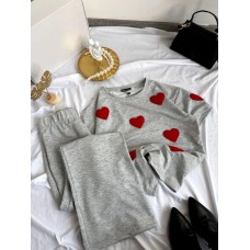 Удобный костюм футболка с сердечками+штаны (двунитка) меланж