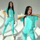 Костюм (укороченная футболка с коротким рукавом+джоггеры) двухнитка мята