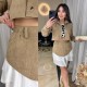 Молодежный вельветовый костюм (укороченный пиджак на кнопках+юбка с воланами из софта) бежевый