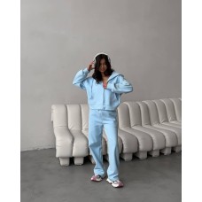Спортивный костюм (кофта на молнии с капюшоном+прямые брюки) голубой