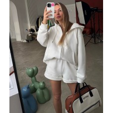 Спортивный костюм (кофта на молнии с капюшоном+шорты трикотаж петля молочный