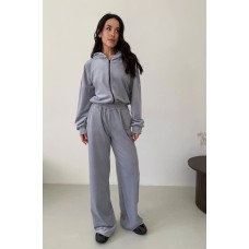 Велюровый  костюм (кофта на молнии с капюшоном+свободные брюки) серый