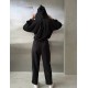 Спортивный костюм (кофта на молнии с капюшоном+брюки с акцентними швами) черный
