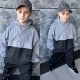 Костюм из плащевки для прогулок+спорта (кофта с капюшоном+карманом кенгуру+брюки) черно-серый