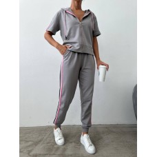 Спортивный костюм: кофта с коротким рукавом+штаны серый