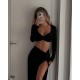 Женственный комплект (топ+длинная юбка с высоким разрезом) черный