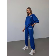 Костюм двойка «California» футболка со спущенным рукавом+штаны с затяжкой синий
