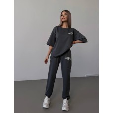 Костюм двойка «California» футболка со спущенным рукавом+штаны с затяжкой графит
