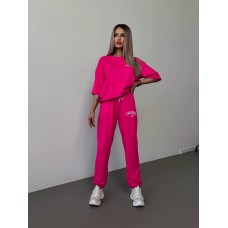 Костюм двойка «California» футболка со спущенным рукавом+штаны с затяжкой малина