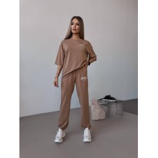 Костюм двойка «California» футболка со спущенным рукавом+штаны с затяжкой мокко