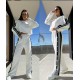 Спортивный костюм с лампасами (кофта укороченнаяна молнии+прямого кроя брюки) белый