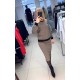 Трикотажный костюм в мелкий принт (прямая юбка+свитерок с круглой горловиной) шоколад