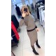 Трикотажный костюм в мелкий принт (прямая юбка+свитерок с круглой горловиной) шоколад