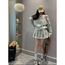 Костюм 2-ка оверсайз кофта+юбка с кружевом серый