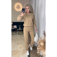 Стильный вельветовый костюм (кофта+брюки со стрелками) бежевый