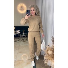 Стильный вельветовый костюм (кофта+брюки со стрелками) бежевый