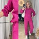 Стильный вельветовый костюм (кофта+брюки со стрелками) малина