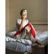 Спортивный костюм (трикотажный топ+свободные брюки из плащевки с лампасами) белый+бежевый