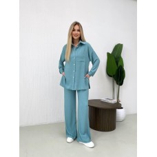 Красивый и очень удобный костюм рубашка + брюки жатка оливка