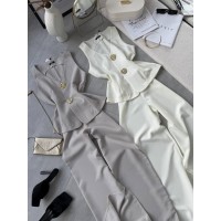 Костюм (жилет с пуговицами+свободные брюки с разрезами) костюмка серый