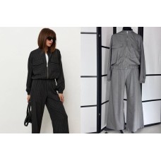 Базовый костюм из легкой костюмной ткани (рубашка низ на резинке+свободные брюки) серый