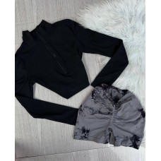 Удобный Костюм (Лонгслив + шорты tie dye) черно-серый