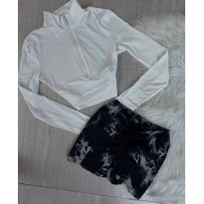 Удобный Костюм (Лонгслив + шорты tie dye) бело-черный