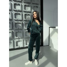 КОМФОРТНЫЙ КОСТЮМ ИЗ ВЕЛЮРА кофта+штаны зеленый