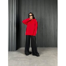 Костюм Брюки палаццо+худи карман-кенгуру красный